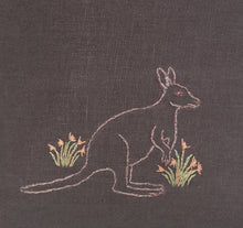 Load image into Gallery viewer, An upclose image of the embroidered kangaroo.
