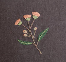 Load image into Gallery viewer, An upclose image of the embroidered pink flowering gum. 
